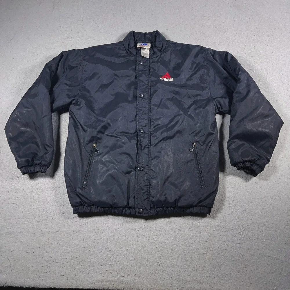 Vintage Adidas Jacket Mens Large Snap Zip Front Puffer Nylon Red Logo‎ 90s